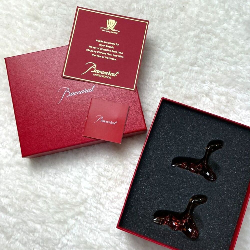 Baccarat Snake Cobra Chopstick Rests Set of 2 Amber Crystal Wynn 2013